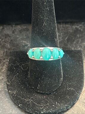 Turquoise Stone Sterling Silver Band Ring - multiple Sizes